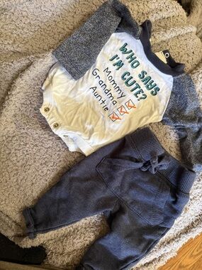 Baby/Toddler Gray & White Matching Set - 'Who Says I'm Cute?' Bodysuit & Pants